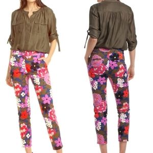 Trina Turk Floral Ladybug Ankle Pants Skinny Cotton Work Colorful Office 0 New